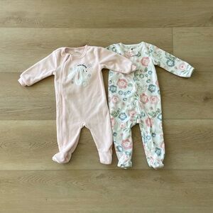 Carter's Pink Solid & Floral Footed One-Piece Sleepers